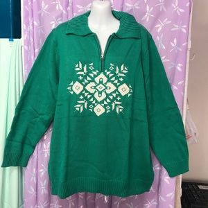 Teal Half-Zip Fair Isle Sweater